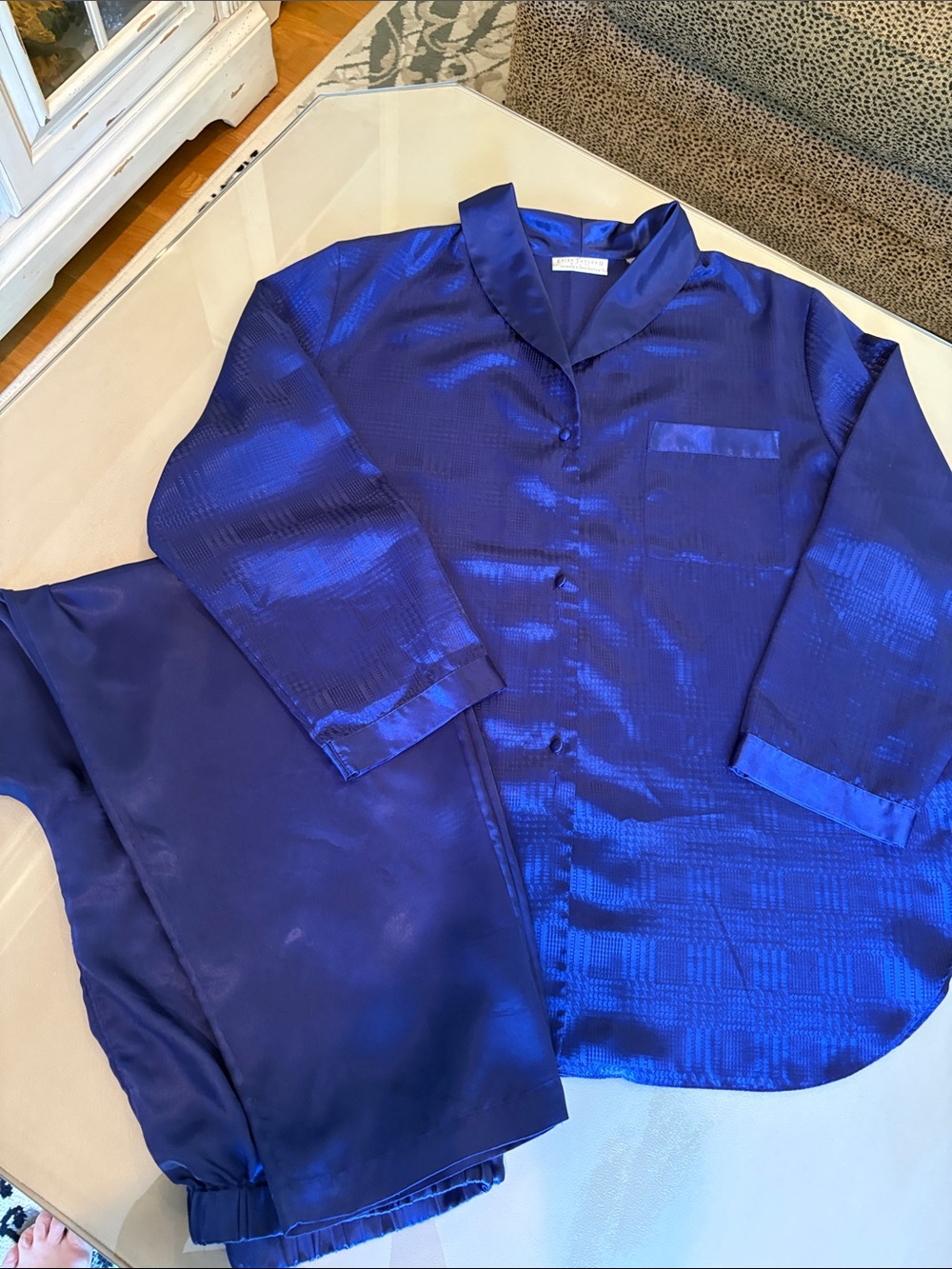 Women’s Satin Button-Up Pajama Set in Cobalt Blue